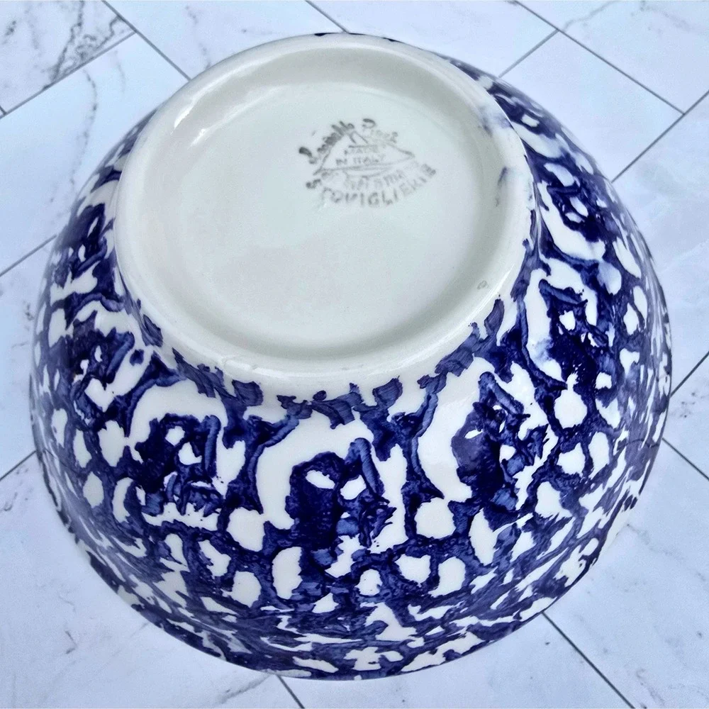 Leopoldo Piezi Italian Blue White Spongeware Stoviglierie Bowl 9